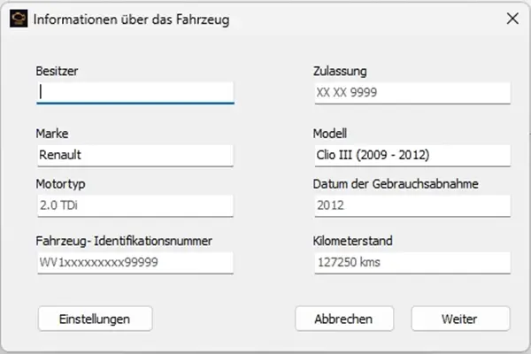 Fahrzeuginformationen am PC
