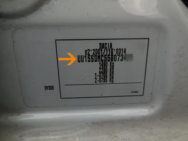 VIN-Nummer auto auf der Herstellerplakette