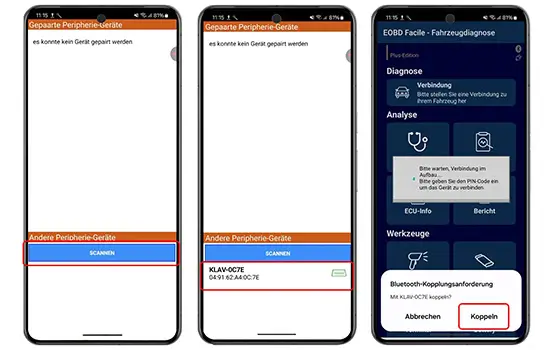 Die Einstellungen zum Verbinden des klavkarr 210